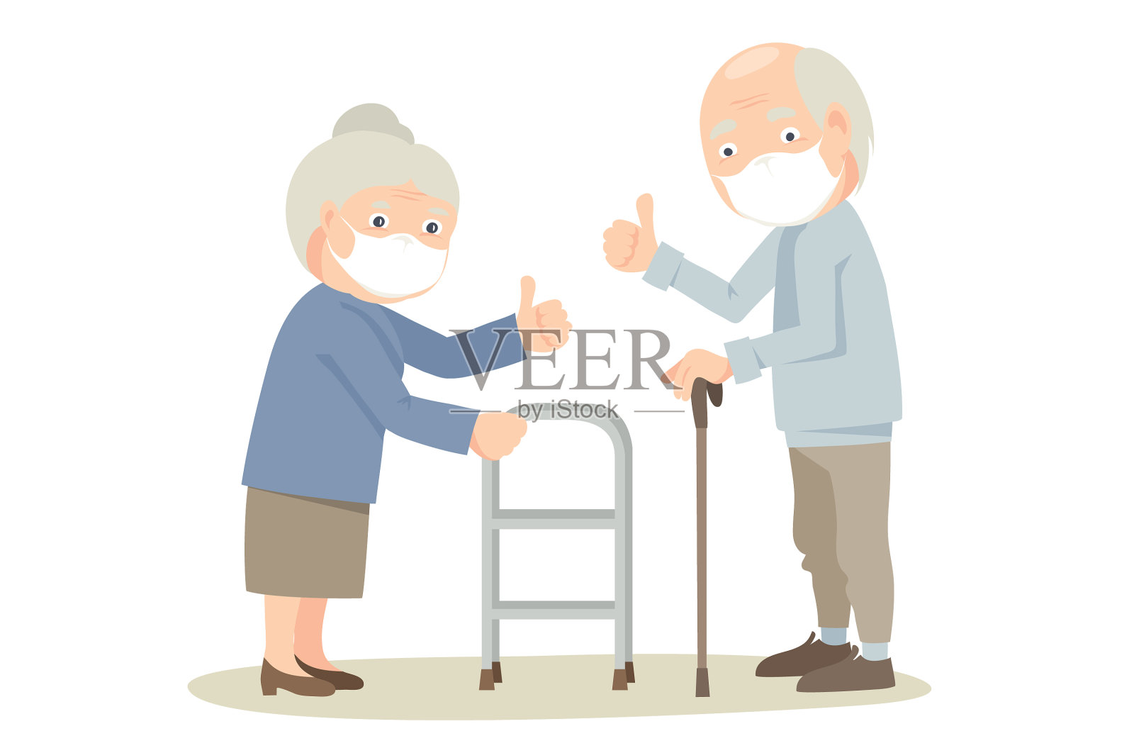 祖母和祖父戴着防护面具插画图片素材