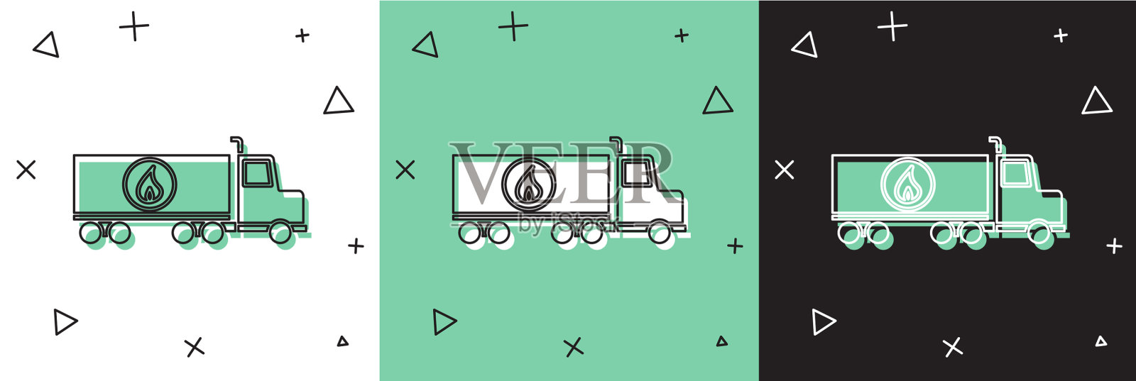 设置油罐车图标隔离在白色和绿色插画图片素材