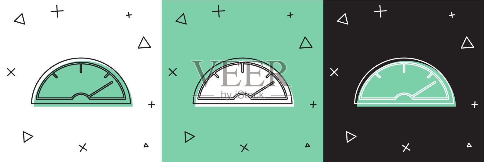 设置速度计图标隔离在白色和绿色插画图片素材