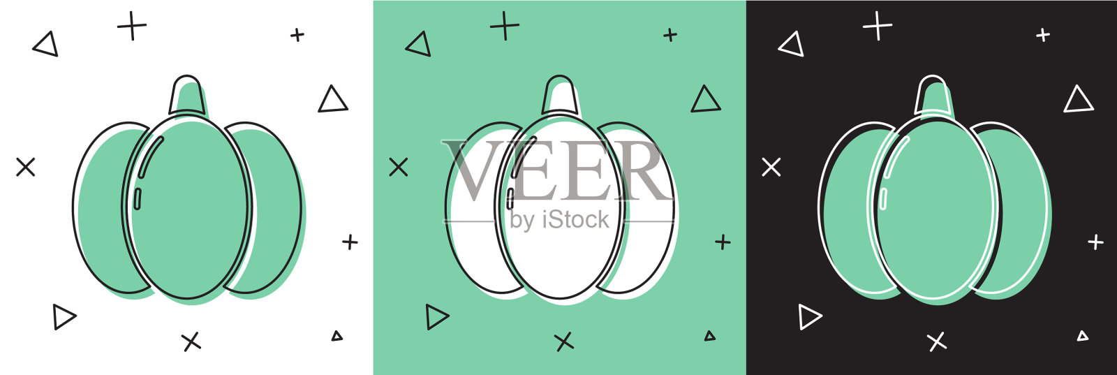 设置南瓜图标隔离在白色和绿色插画图片素材