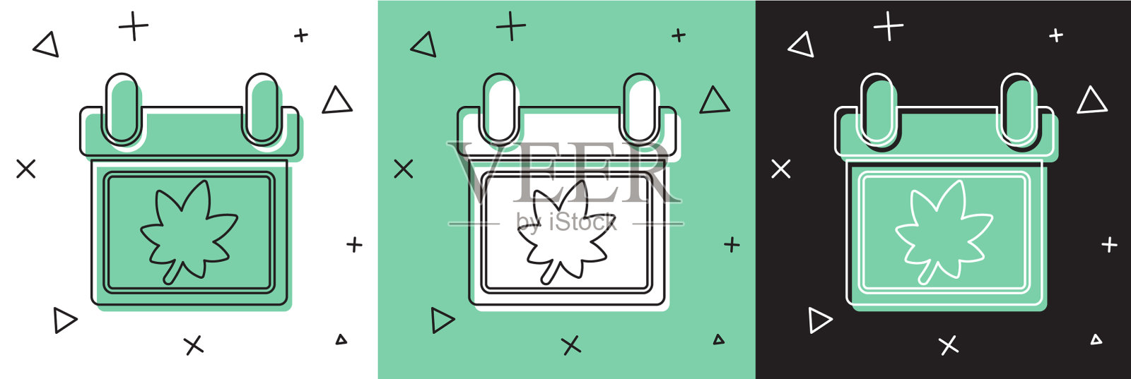 设定日历与秋叶图标隔离插画图片素材