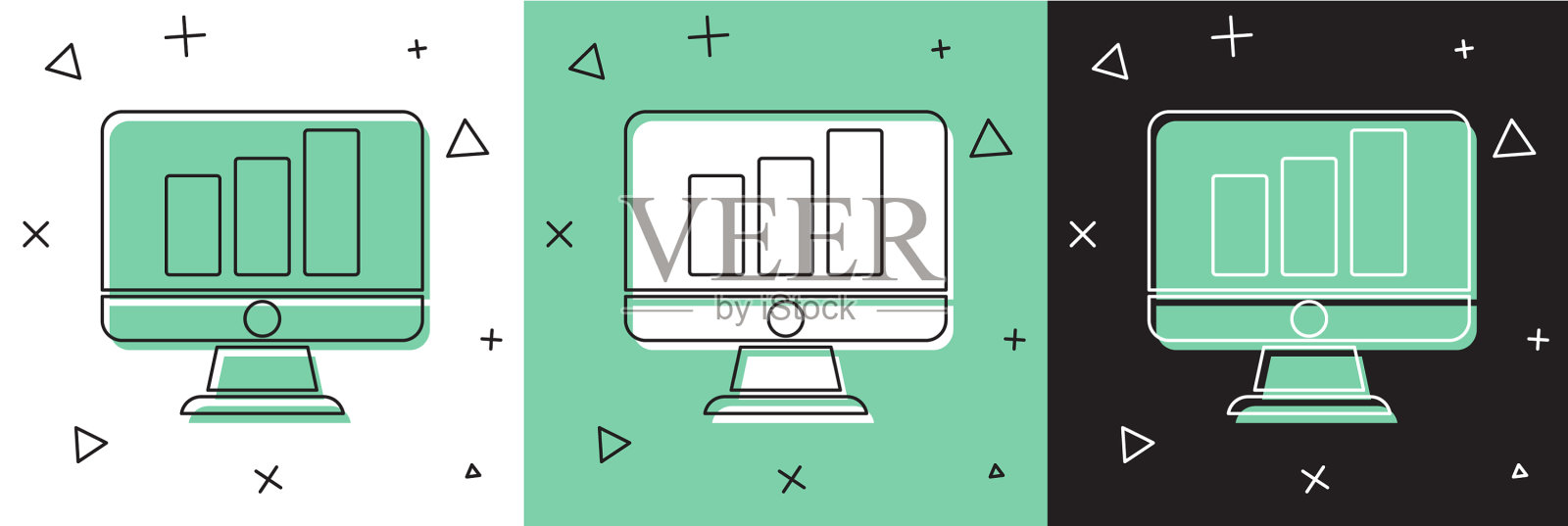 设置计算机显示器图形图表图标插画图片素材