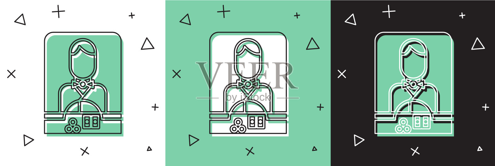 设置赌场经销商图标隔离在白色和绿色插画图片素材