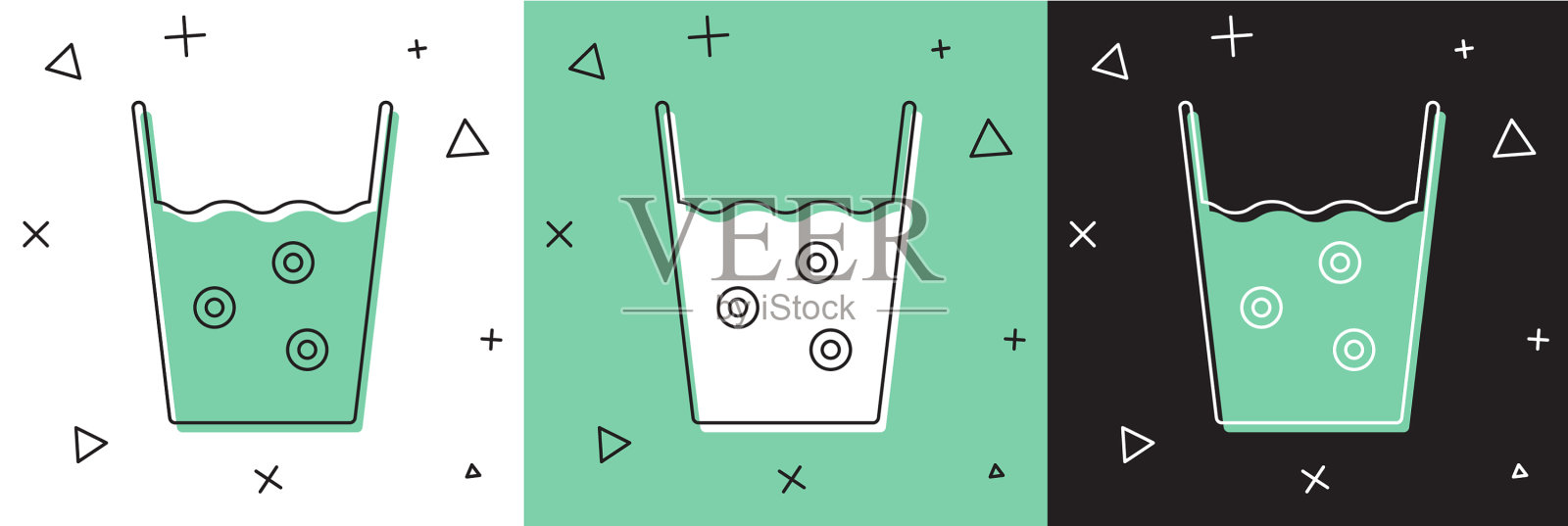 设置玻璃与水图标隔离在白色和插画图片素材