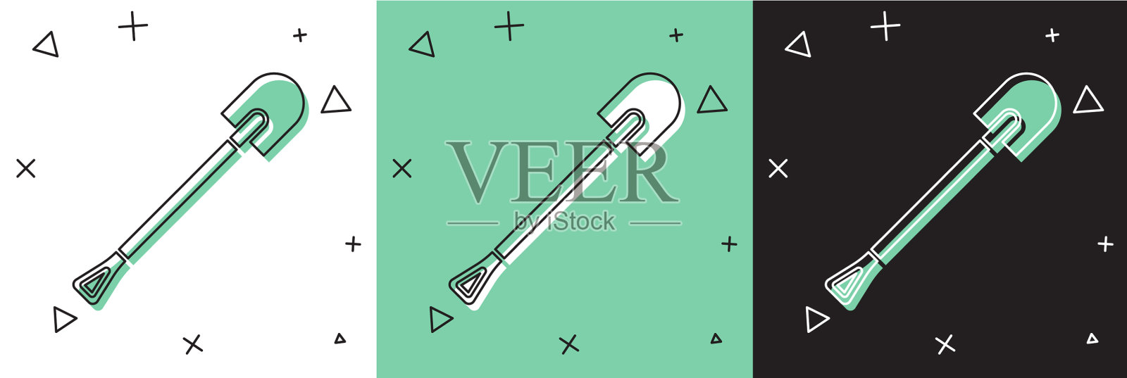 设置火铲图标隔离在白色和绿色插画图片素材