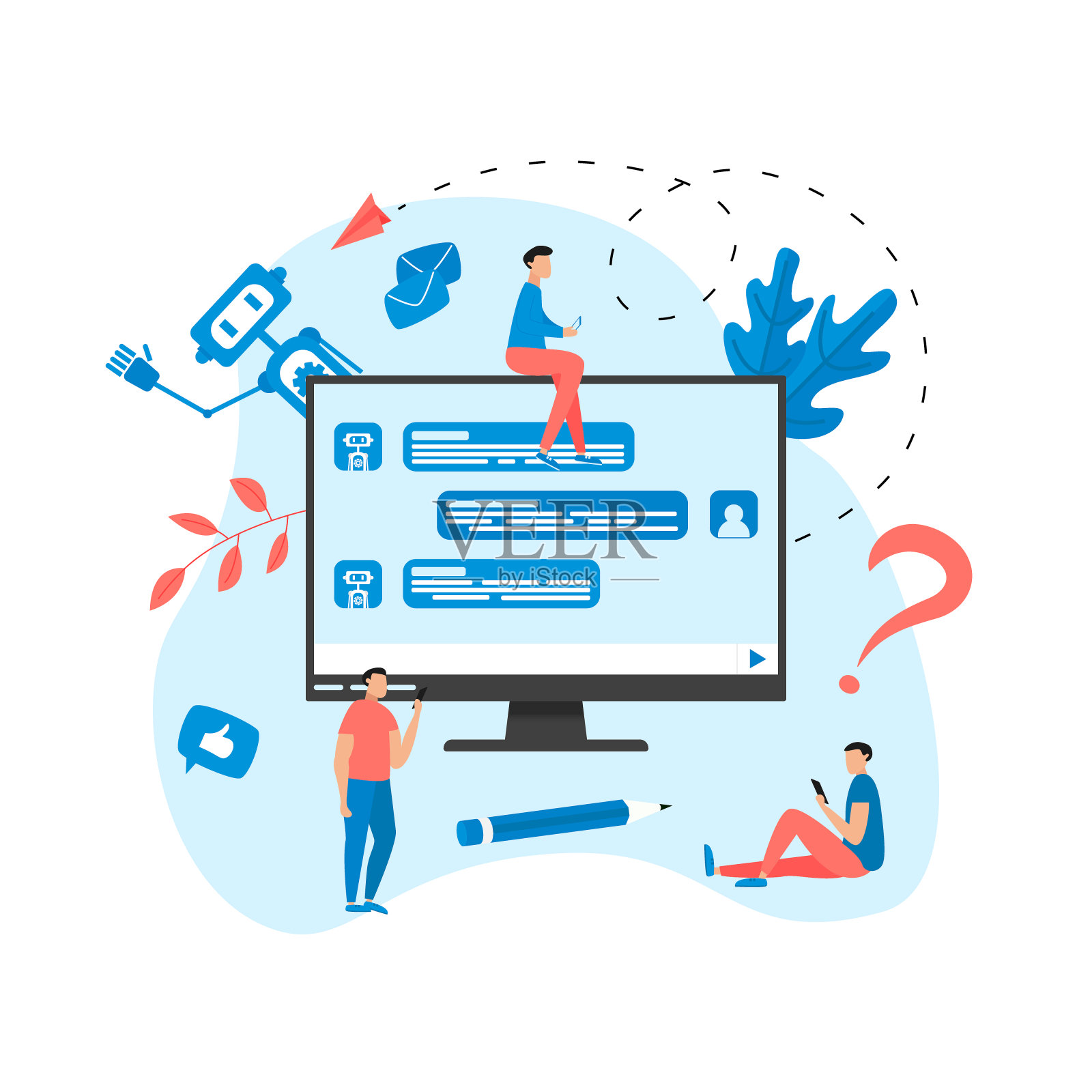 网页模板。聊天机器人业务概念。与chatbot沟通。客户支持中的人工智能插画图片素材