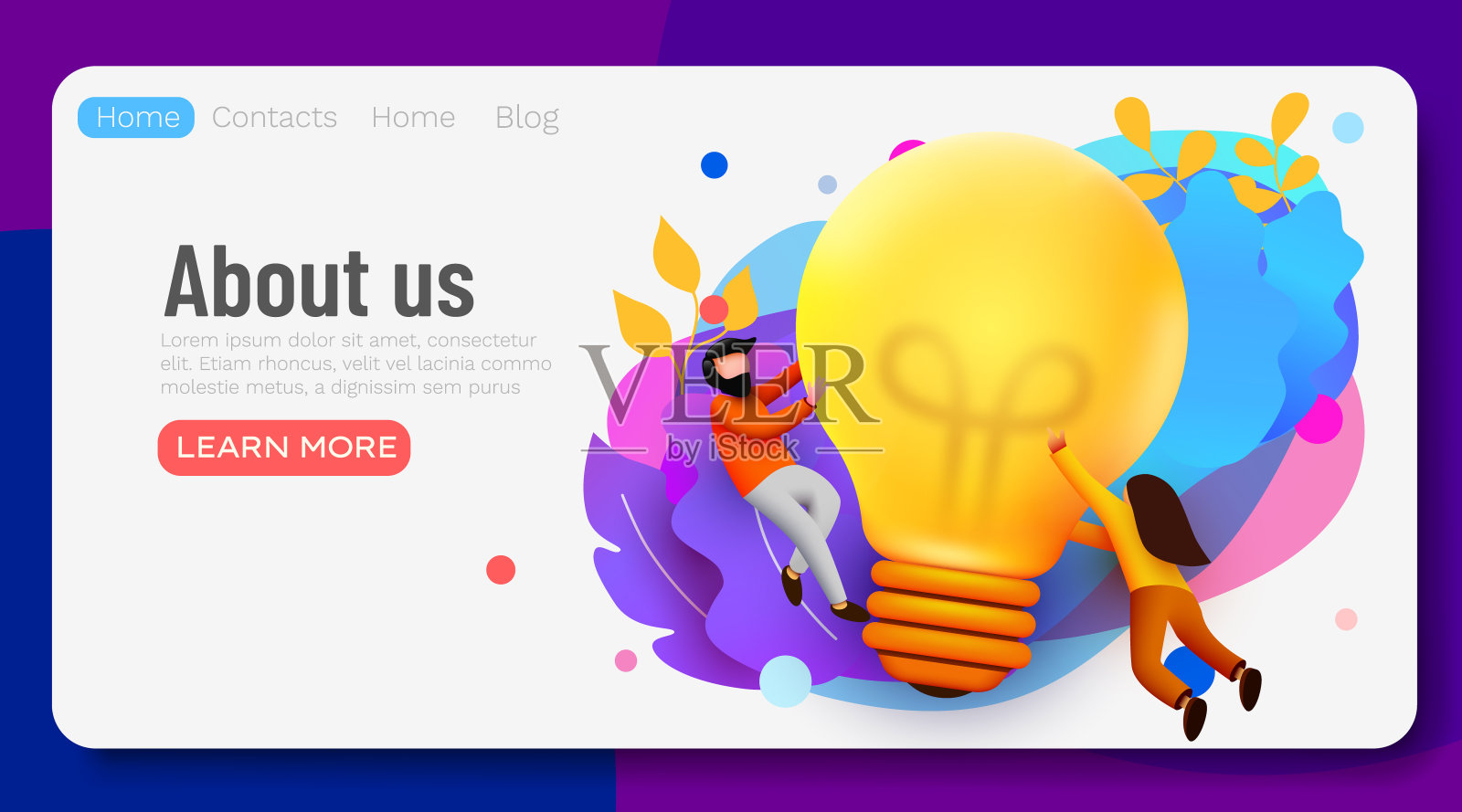 3d商业人士与大灯泡的想法。创新，头脑风暴，创意概念。网站登录页面。插画图片素材