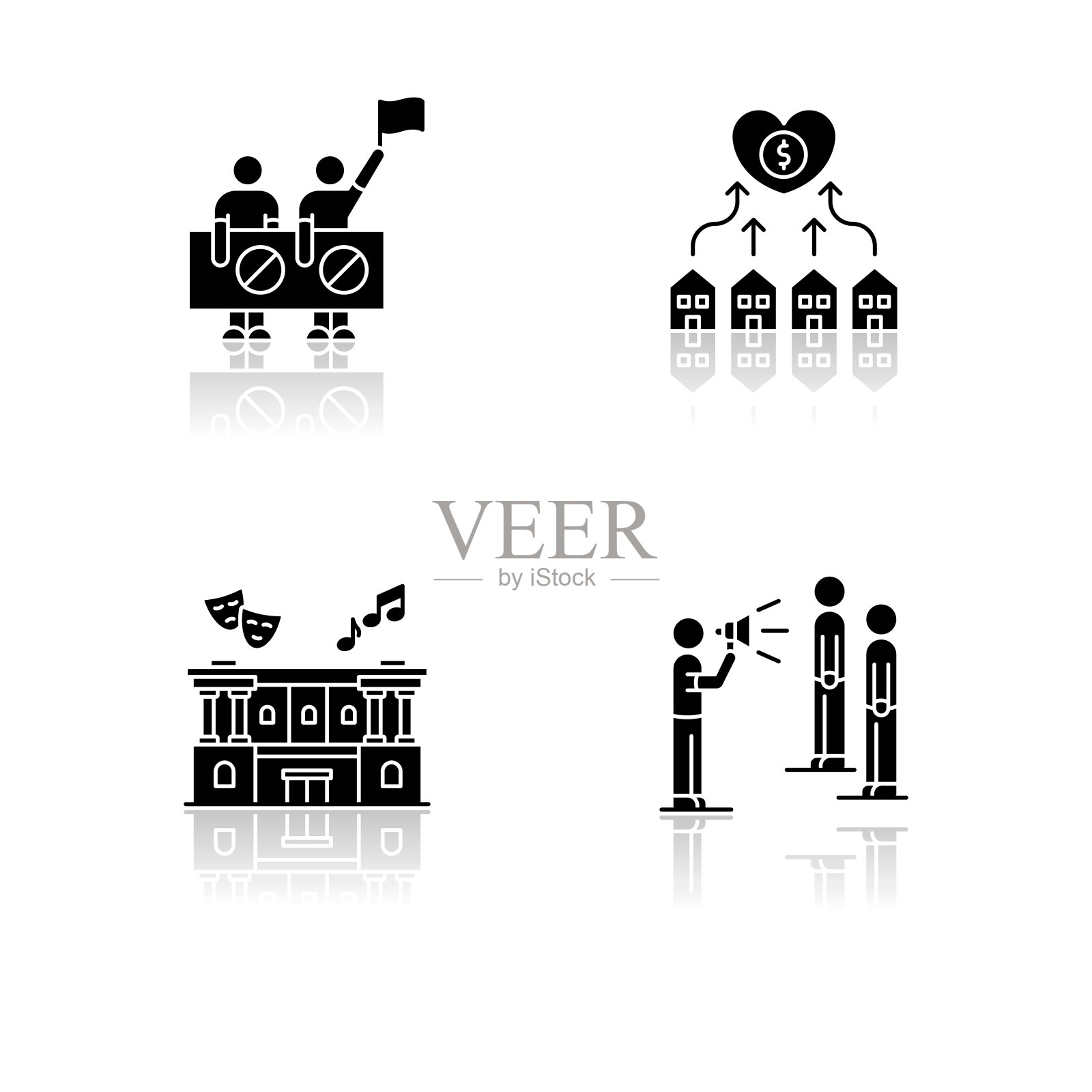 社交生活drop shadow黑色象形文字图标集图标素材