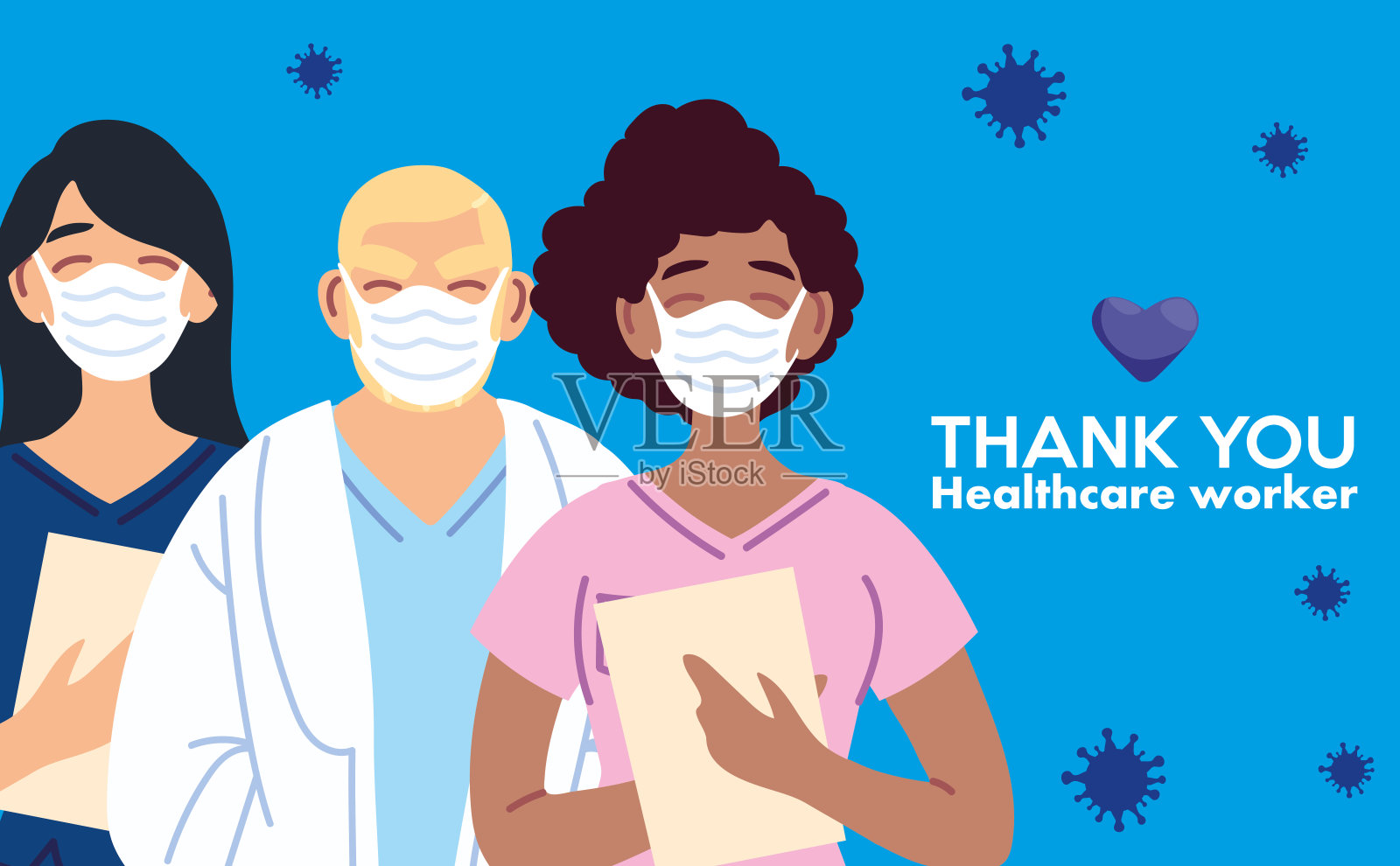 男、女医生带口罩，感谢医护人员矢量设计插画图片素材