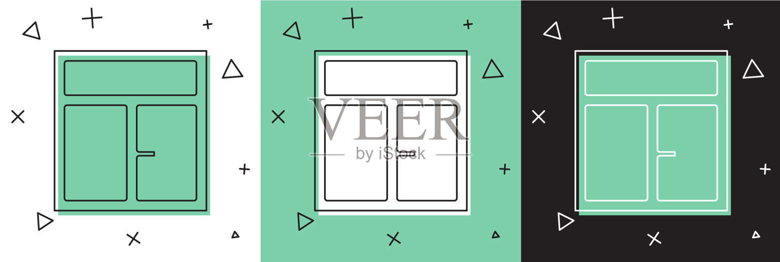 设置窗口在房间图标隔离在白色和插画图片素材