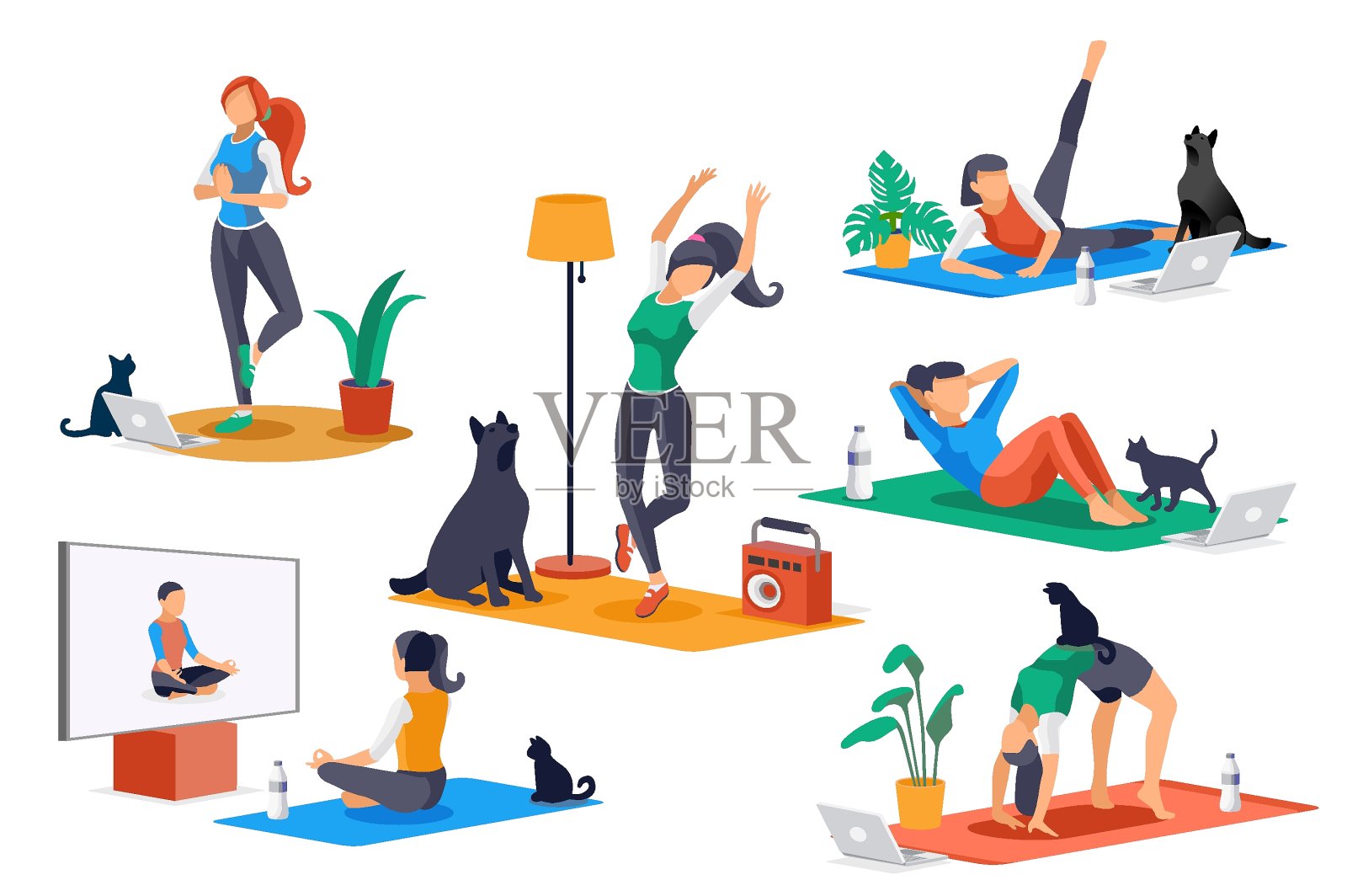 女孩做瑜伽活动瑜伽人物插画图片素材