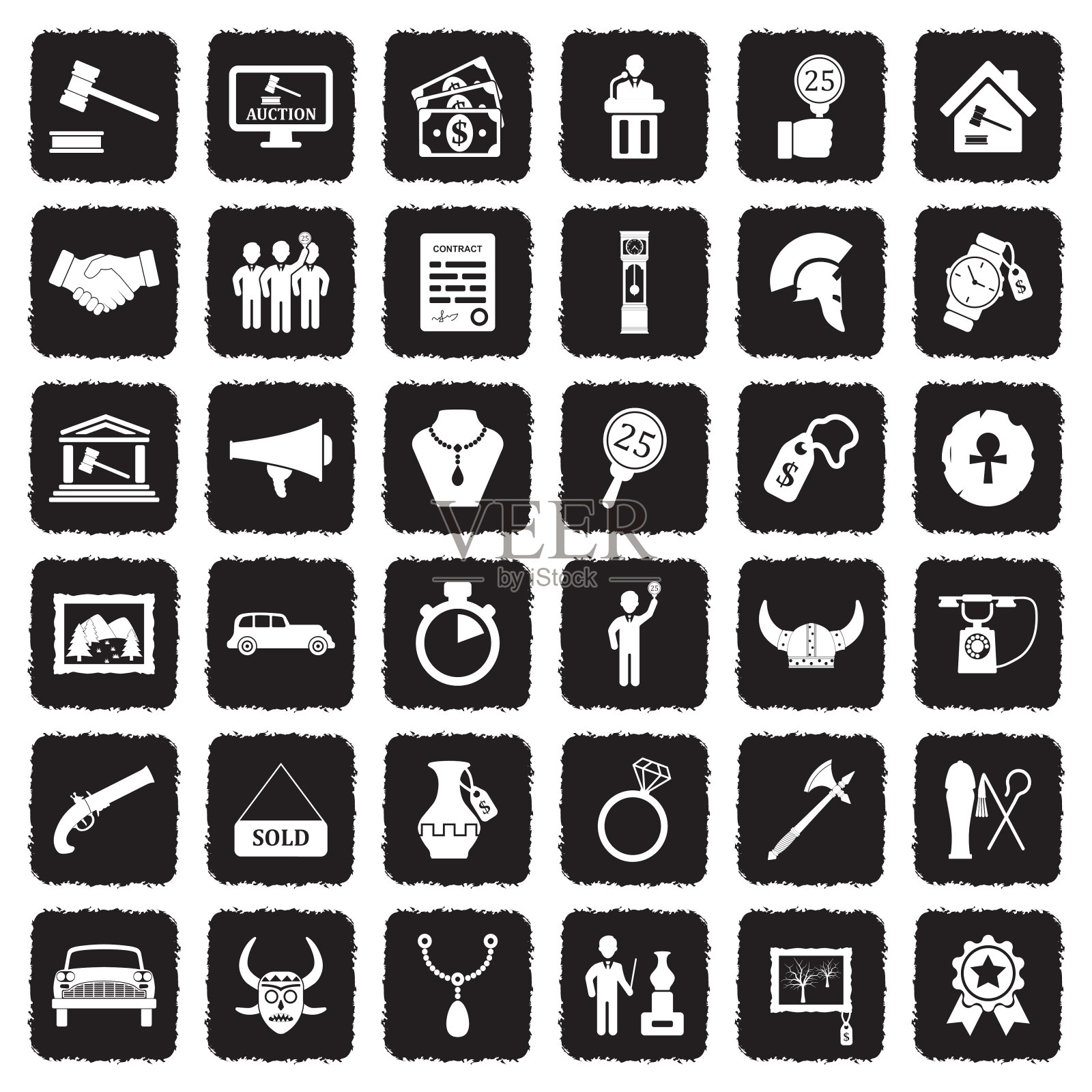 拍卖的图标。垃圾黑平面设计。矢量插图。图标素材