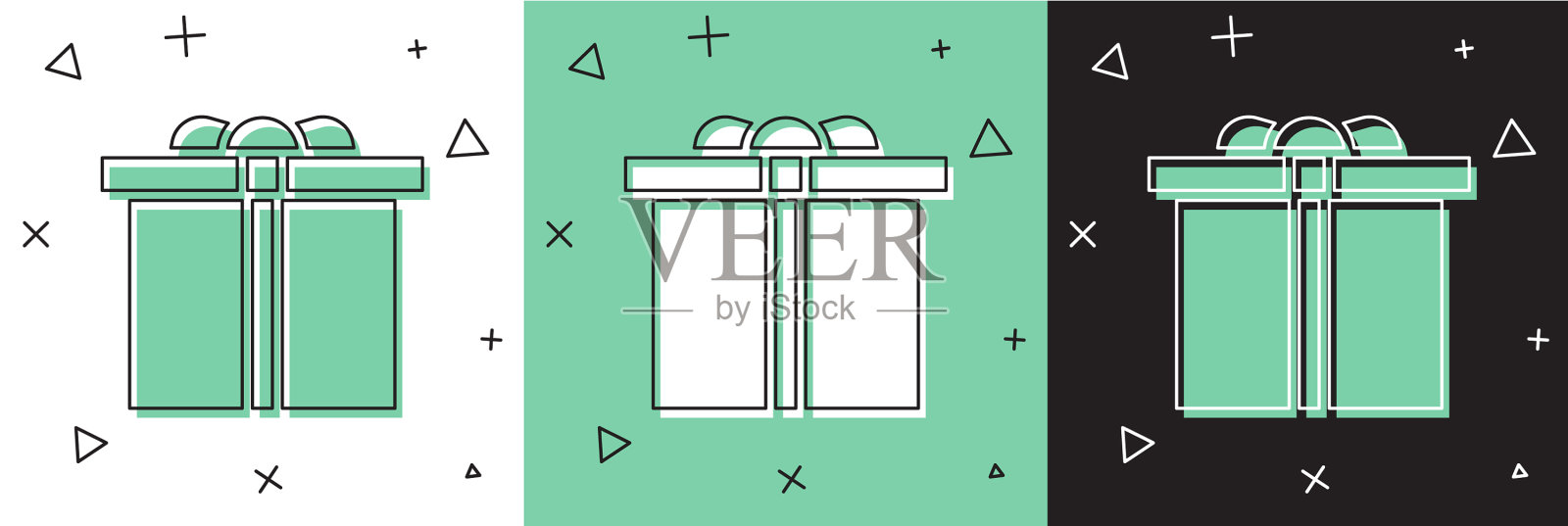 设置礼盒图标隔离在白色和绿色插画图片素材