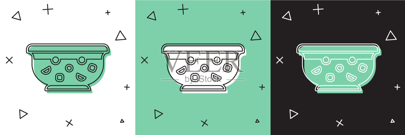 设置混合潘趣与新鲜水果在碗图标插画图片素材