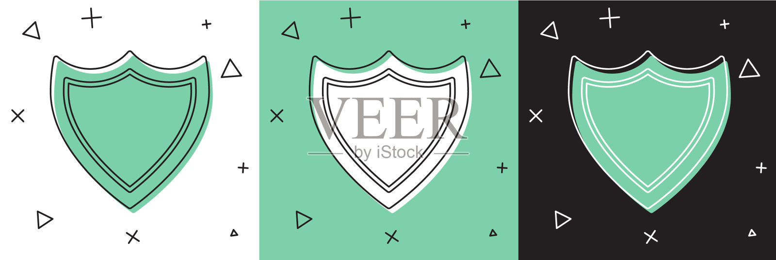 设置盾牌图标隔离在白色和绿色黑色插画图片素材