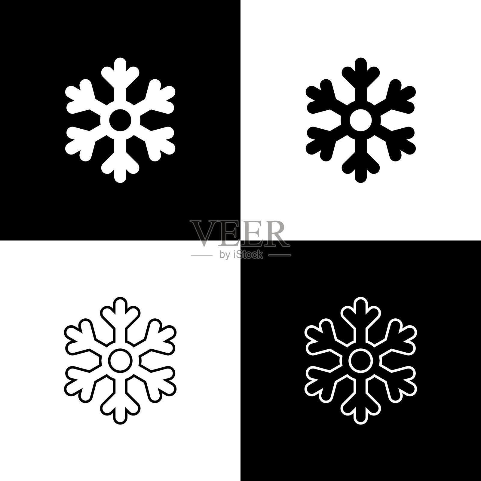 设置雪花图标孤立在黑色和白色背景。矢量图图标素材