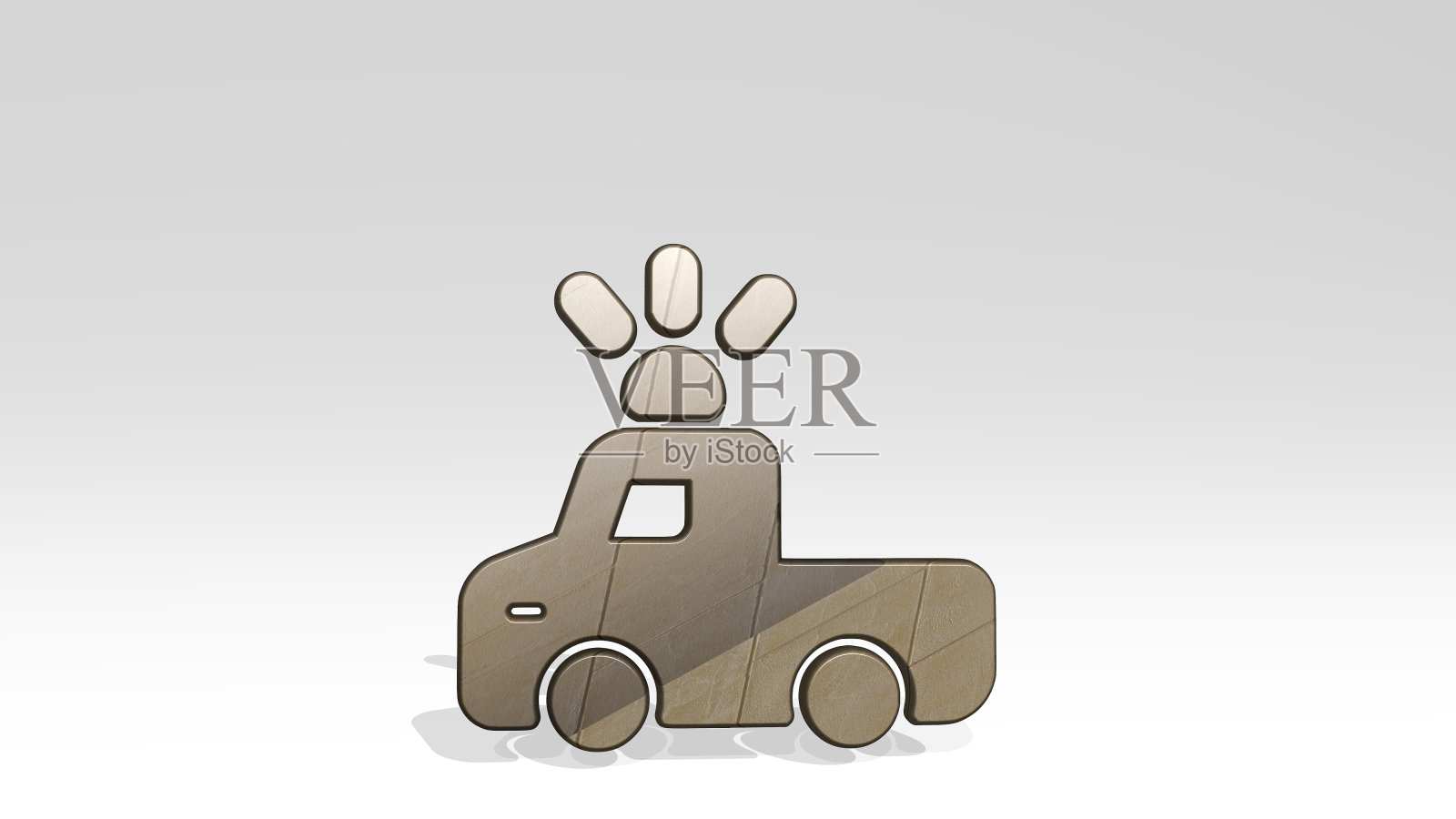 汽车修理旋转光投射阴影与两个灯。金属雕塑的3D插图在一个白色的背景与温和的纹理。汽车和汽车照片摄影图片