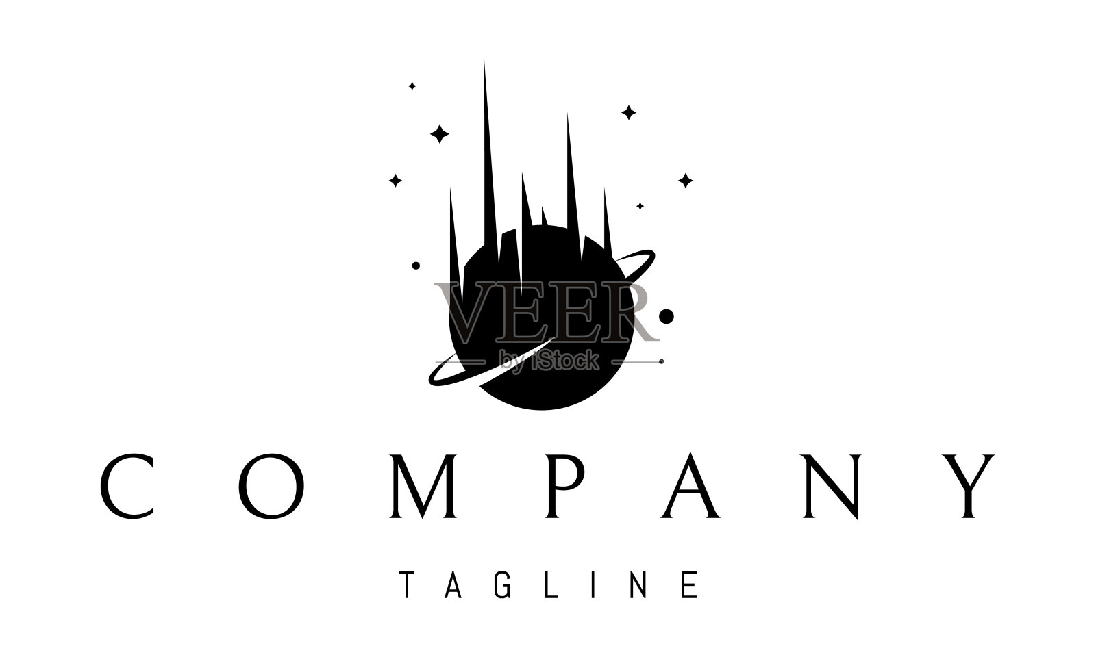 矢量标志，上面有一个行星下落的抽象图像，背景是恒星。设计元素图片