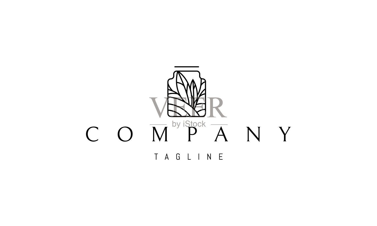 矢量标志，上面有一个抽象的植物形象在一个罐子。插画图片素材