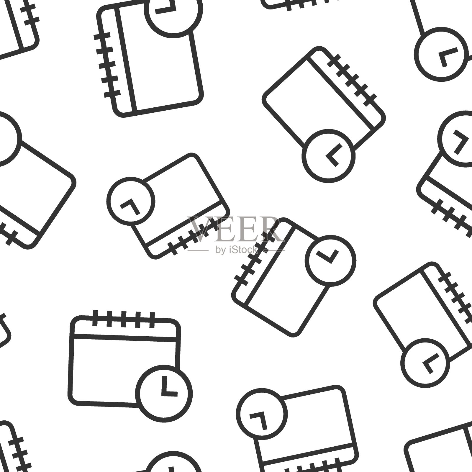 日历与时钟图标在平面风格。议程矢量插图在白色孤立的背景。计划时间规划师无缝模式业务概念。图标素材