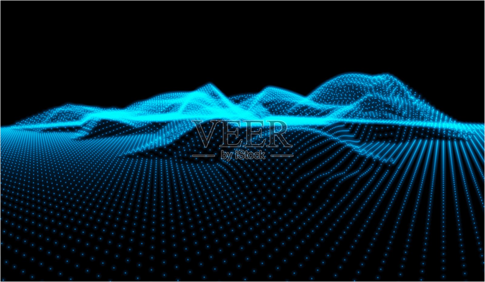 带有流动粒子的抽象数字景观。网络或技术背景。矢量插图。插画图片素材