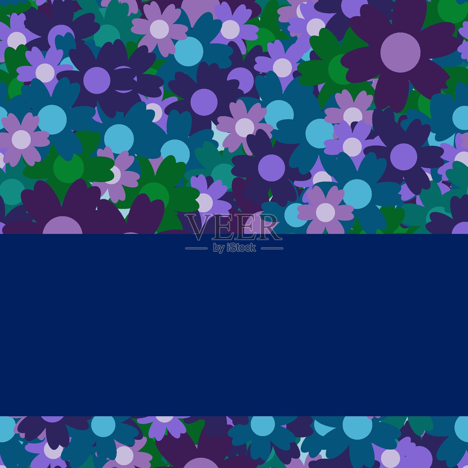 蓝色背景上的彩色简单花束。框架与装饰。插画图片素材