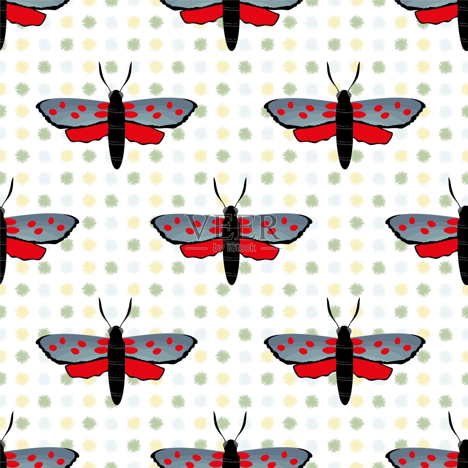 六斑棕蝶无缝花纹插画图片素材