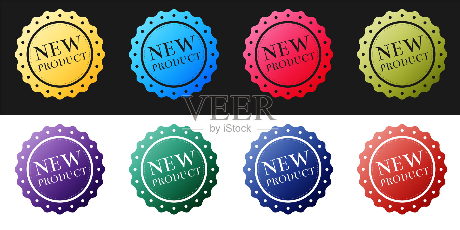 设置新产品标签，徽章，印章，贴纸，标签，邮票图标隔离在黑白背景。向量设计元素图片