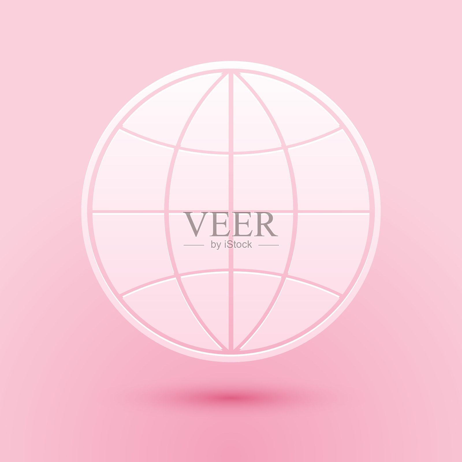 剪纸地球仪图标孤立在粉红色的背景。世界或土相星座。全球互联网的象征。几何形状。纸艺术风格。向量插画图片素材