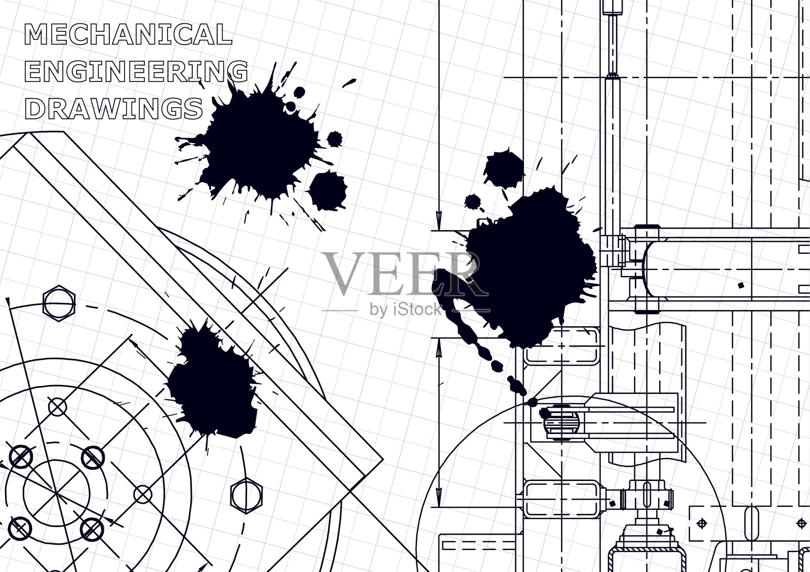 计算机辅助设计系统。技术插图,背景。机械工程制图插画图片素材