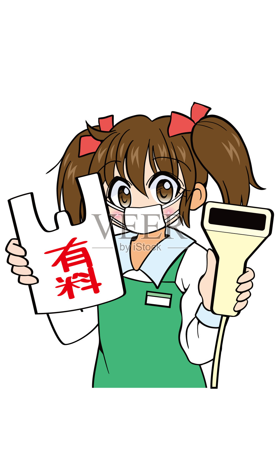 购物袋在这家商店收费(戴上口罩)插画图片素材