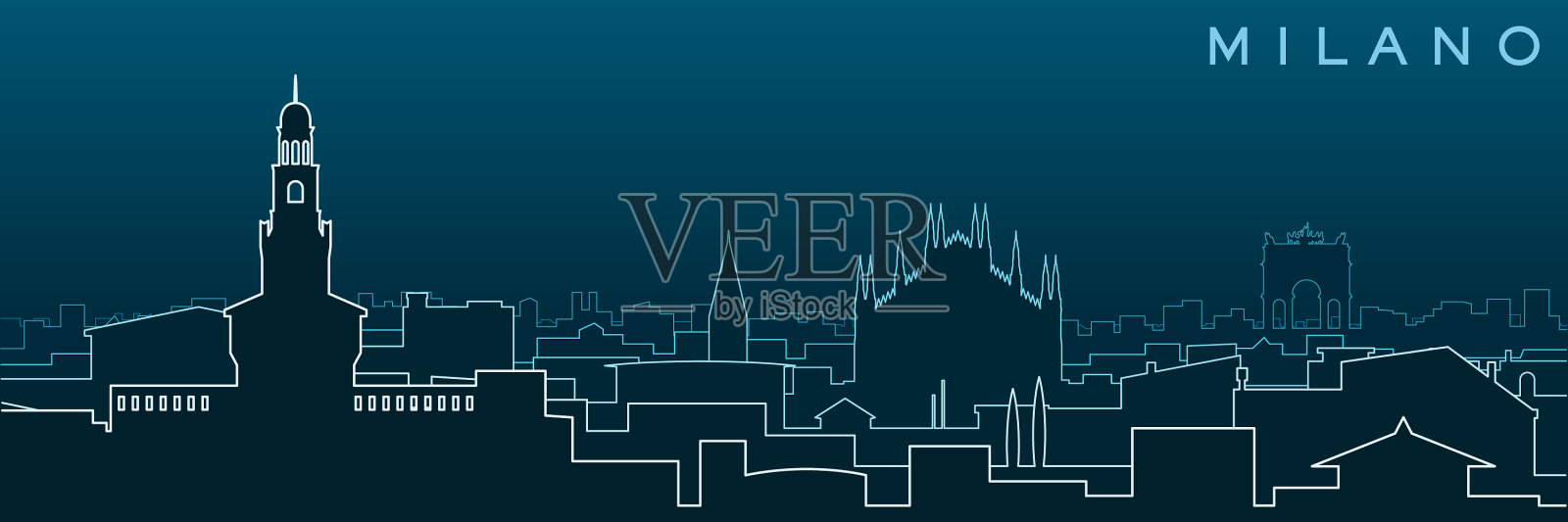 米兰多线天际线和地标插画图片素材