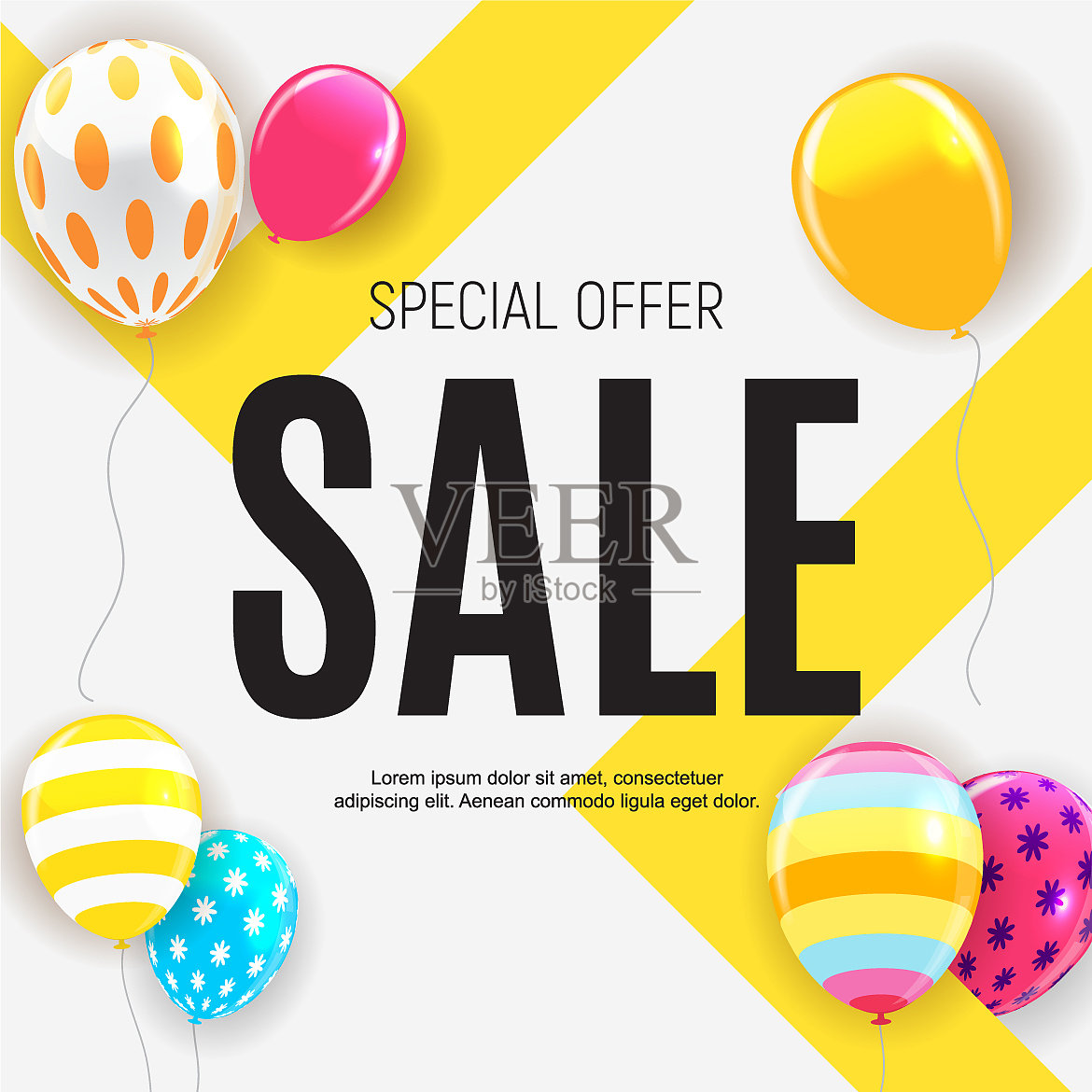 悬挂着气球的销售横幅设计元素图片