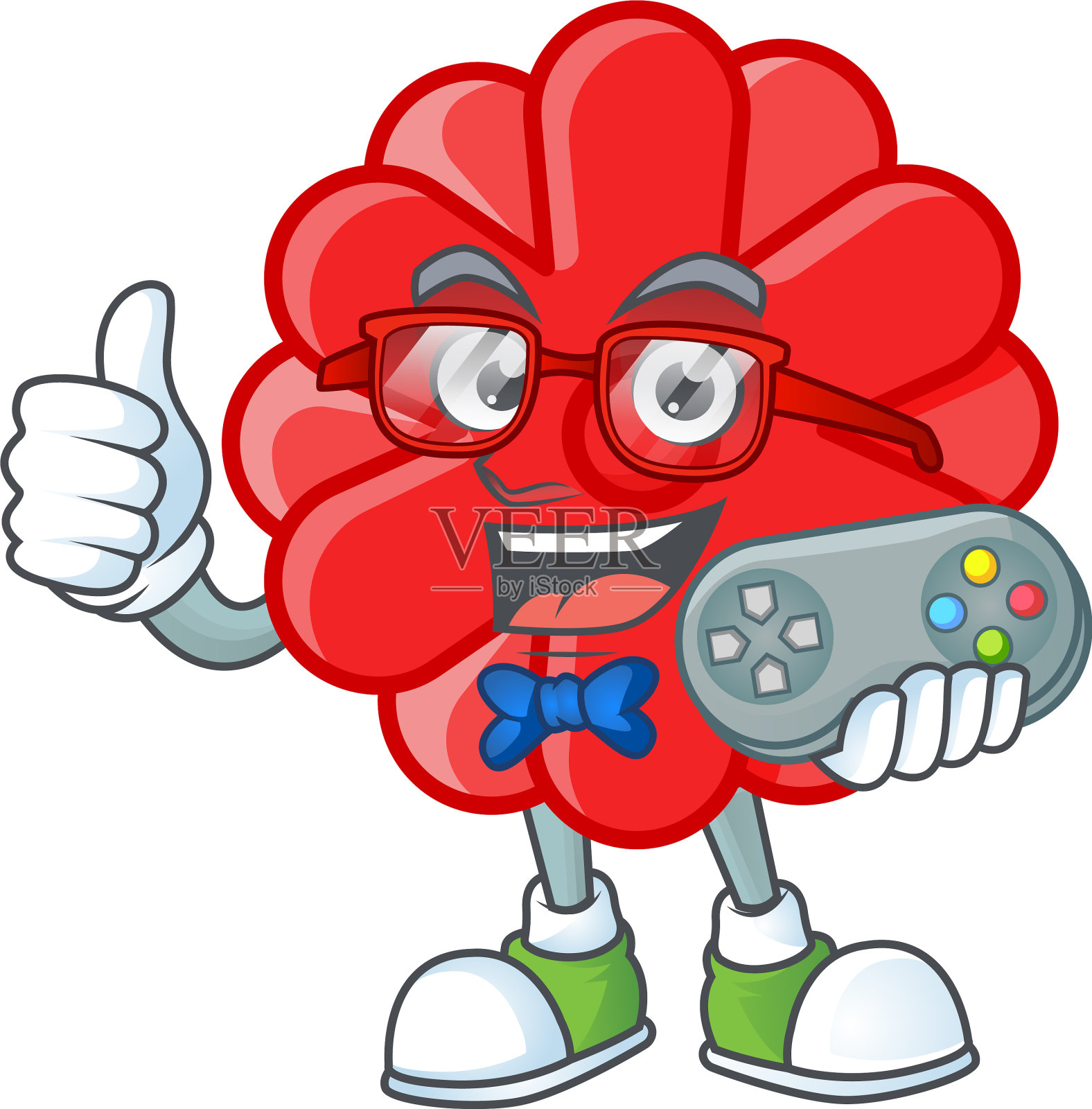 笑脸玩家中国红花卡通吉祥物插画图片素材