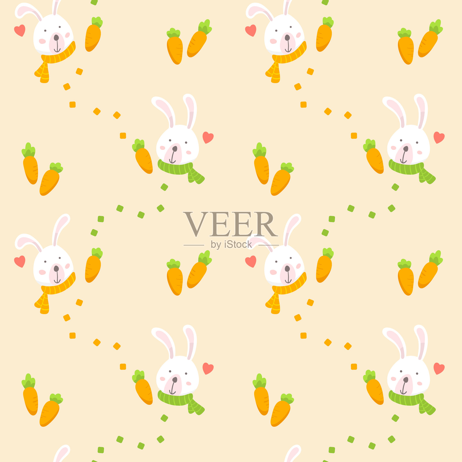 大白兔胡萝卜无缝图案插画图片素材