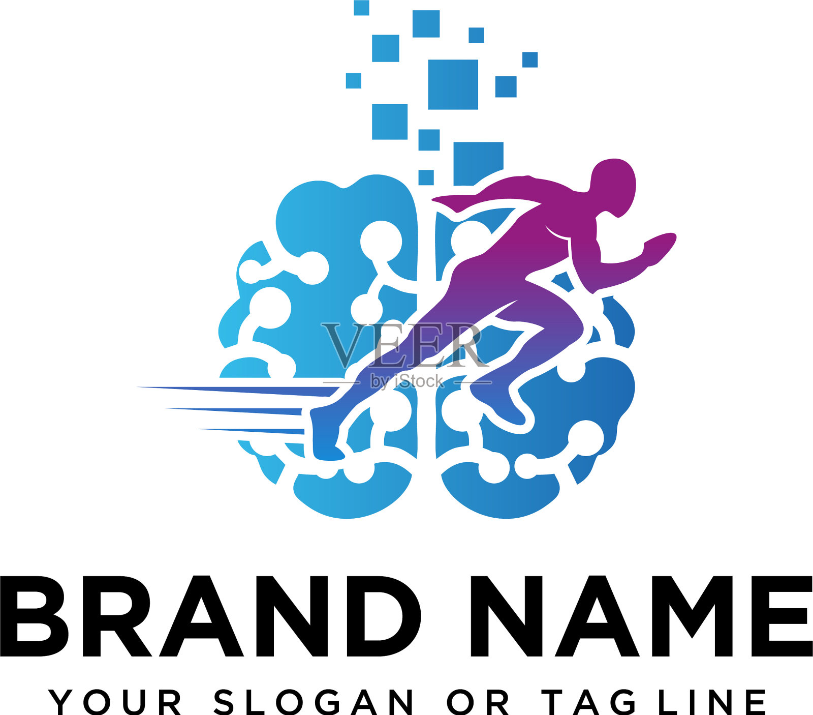 大脑设计标志和人类跑步插画图片素材