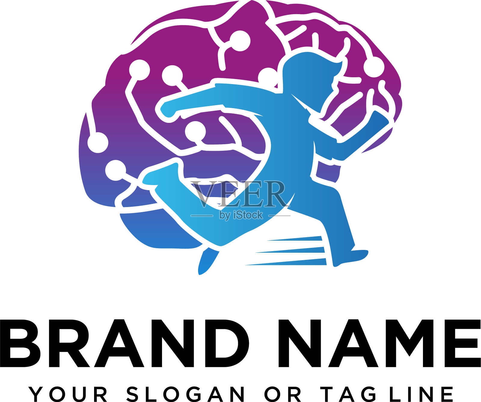 大脑设计标志和人类跑步插画图片素材