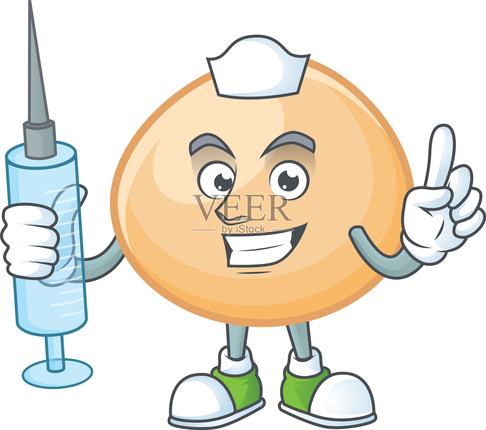 微笑护士棕色跳跳卡通与注射器插画图片素材