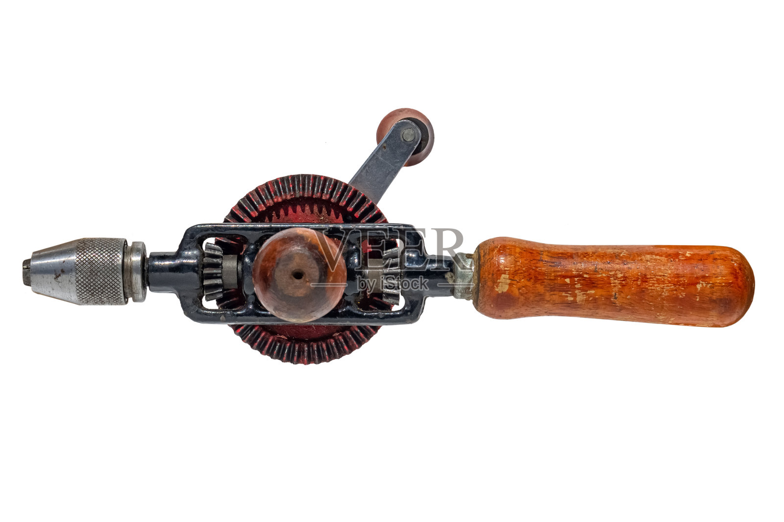 生锈的旧手钻。孤立在白色背景上。照片摄影图片