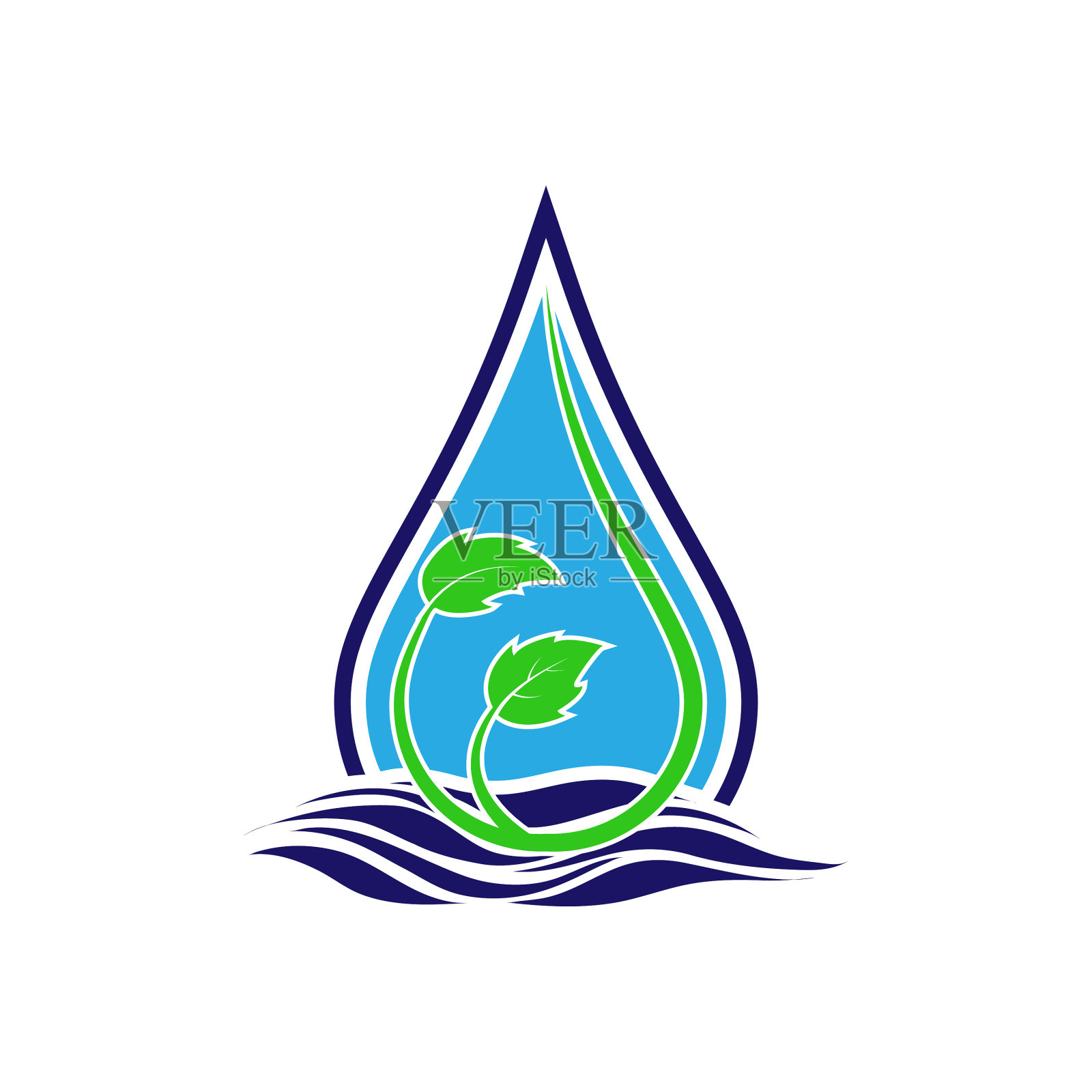 46、落一波海浪，留一根绿枝带叶设计元素图片