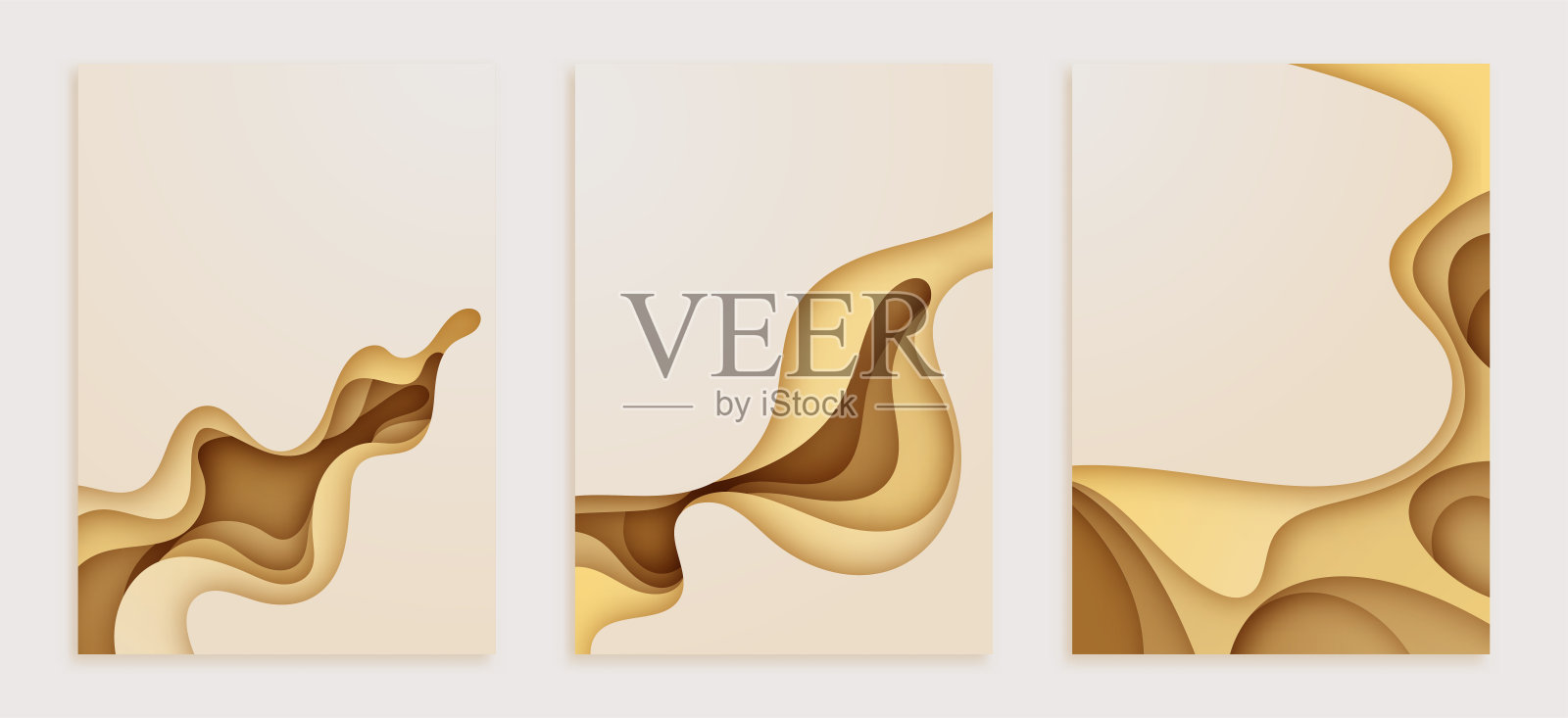 3d抽象背景与黄色剪纸波浪简约风格，横幅垂直A4大小。插画图片素材