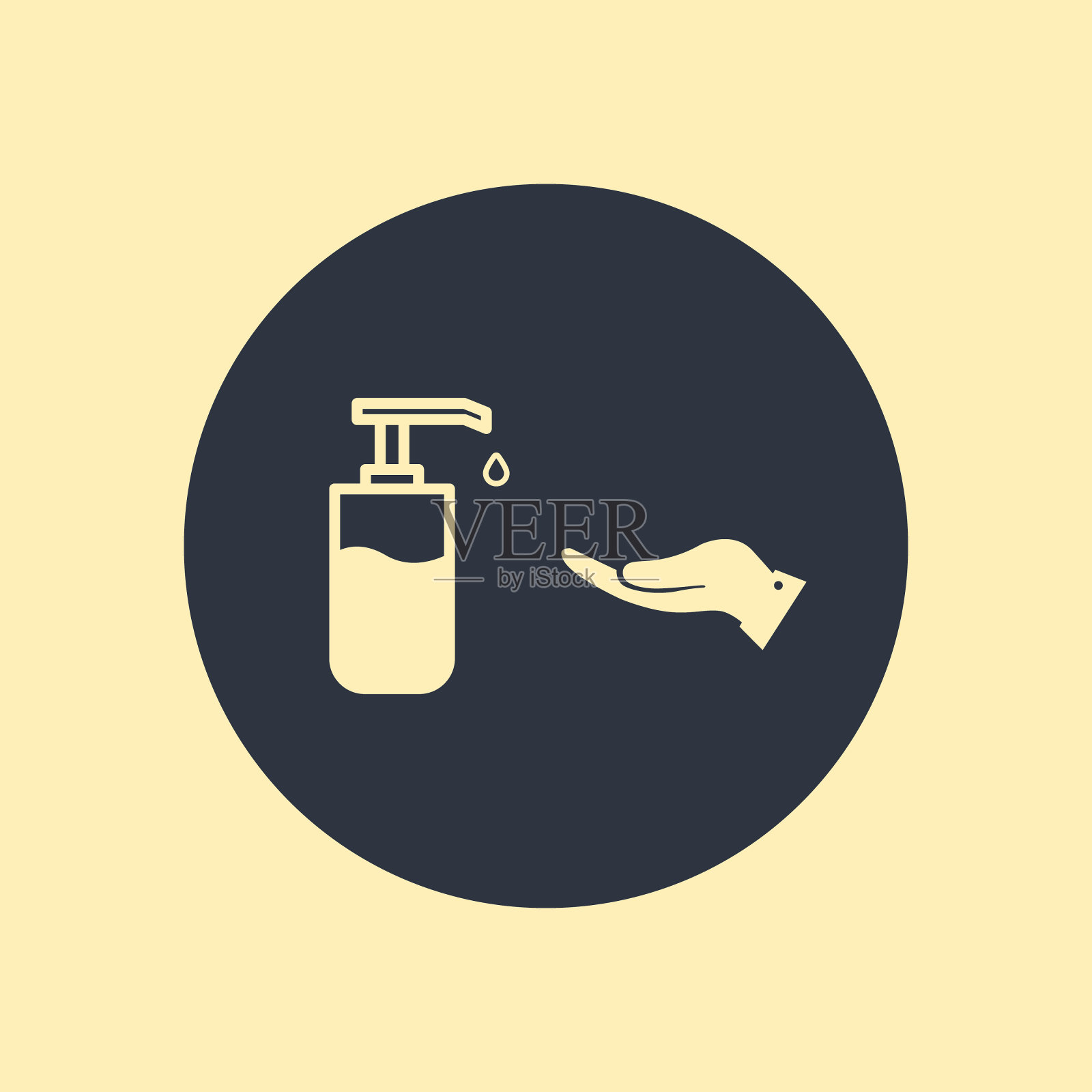 滴手水图标在圆形背景上的平面风格插画图片素材