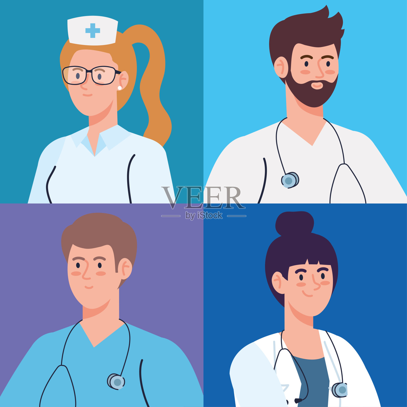 医疗队和工作人员，护士和医生插画图片素材