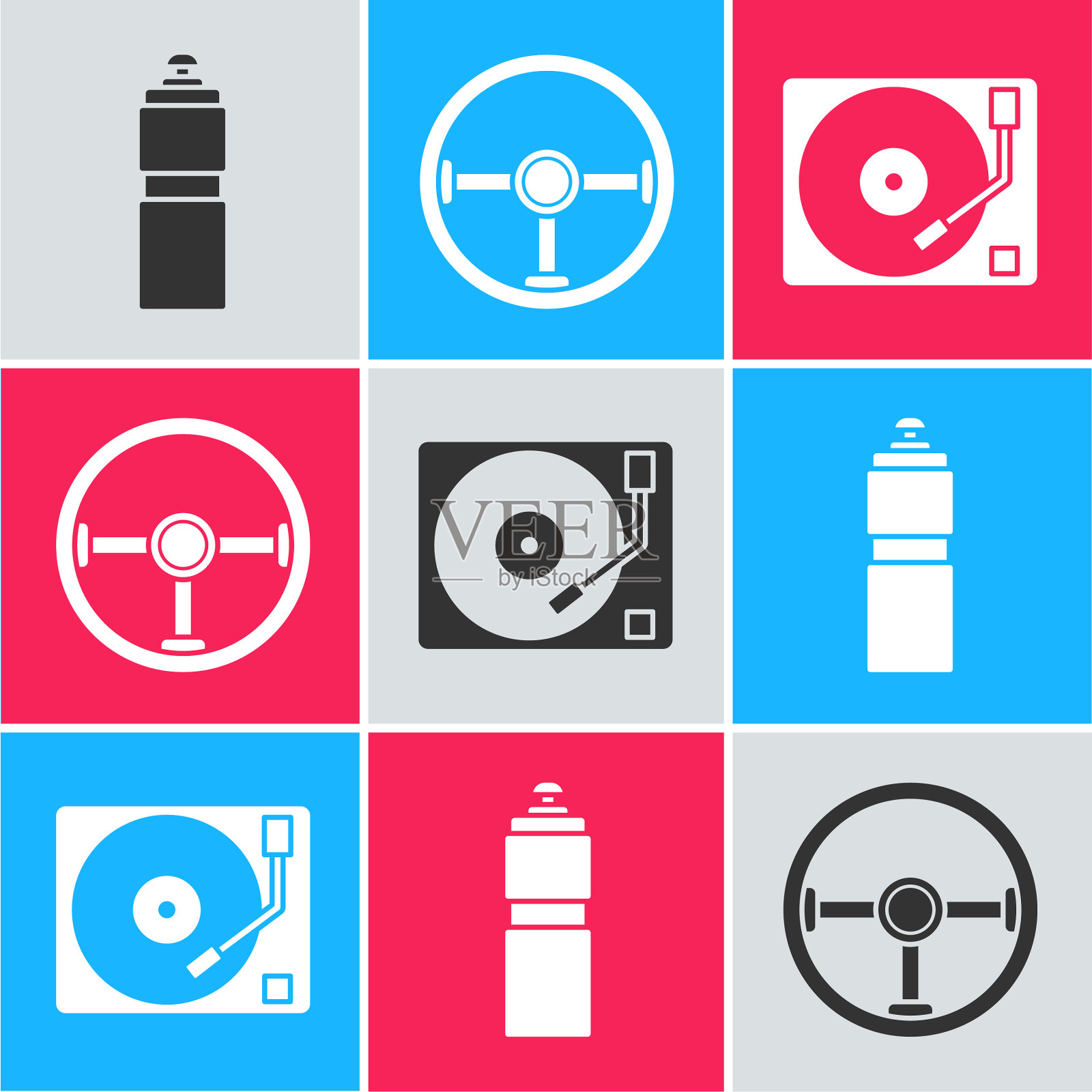 设置健身摇瓶方向盘和乙烯基图标素材