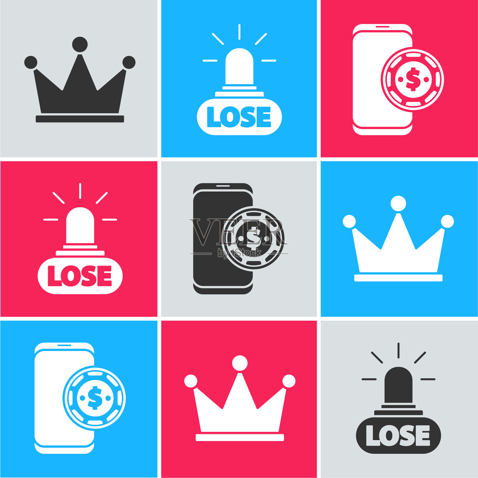 设置皇冠赌场输和在线扑克桌图标素材