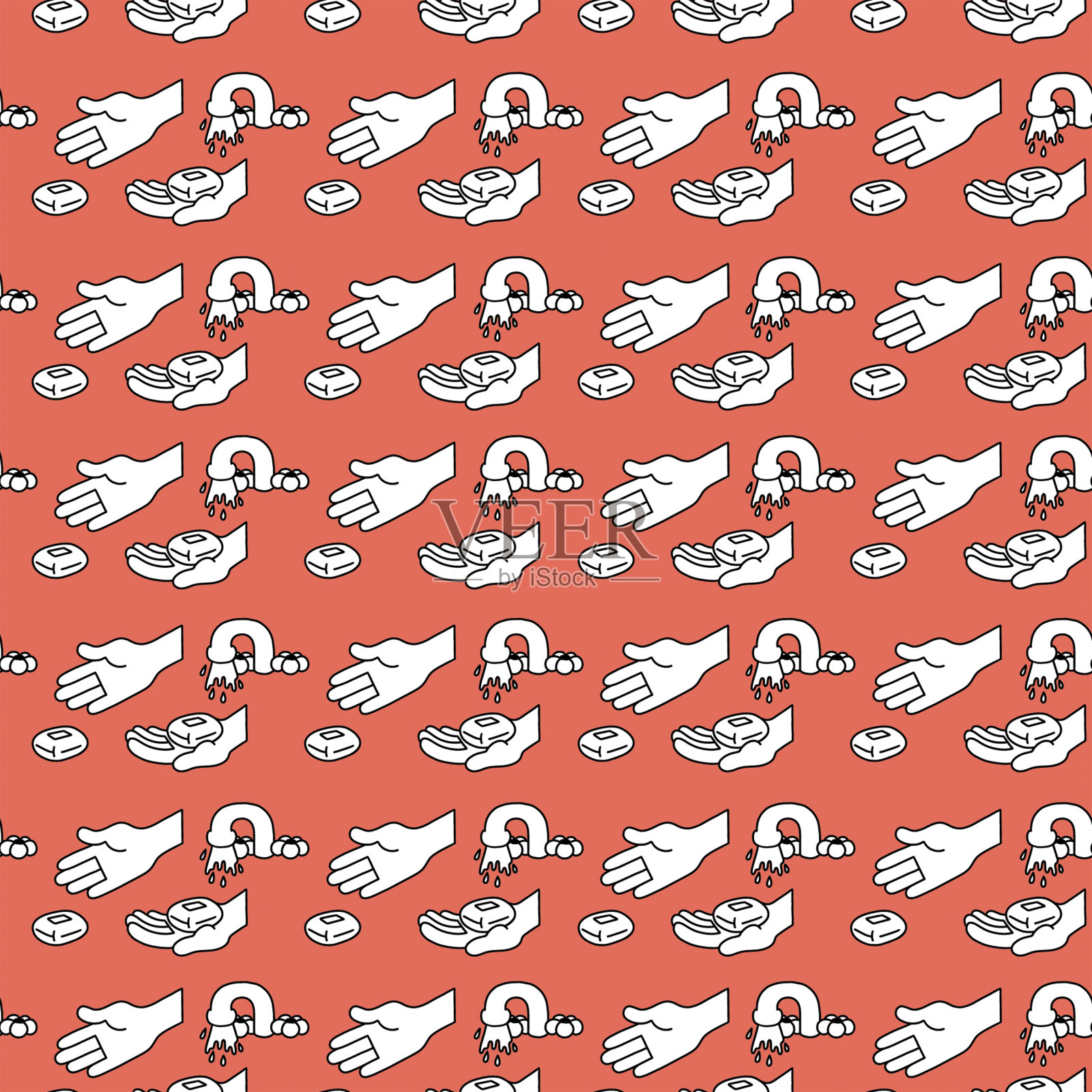 手洗颜色无缝模式矢量插图。洗手，手绘矢量图。重复织物的图案设计插画图片素材