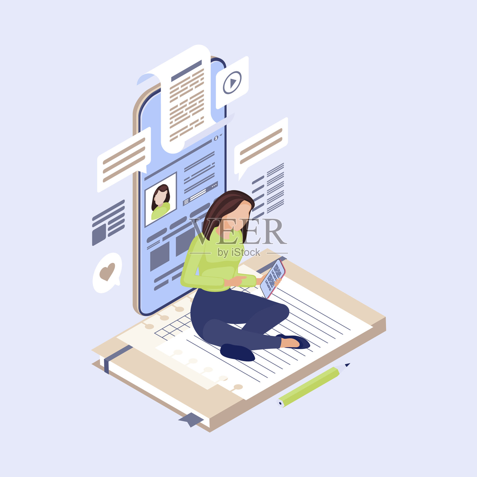 内容营销等距SMM经理内容插画图片素材