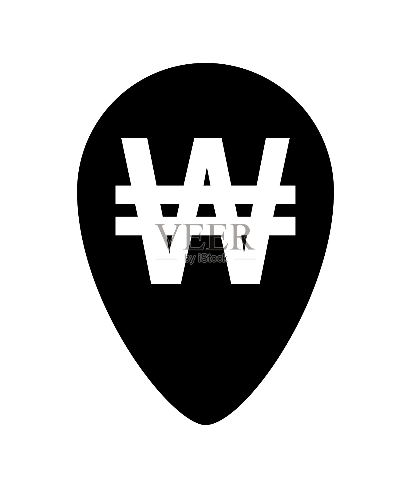 韩元货币符号在针点为图标孤立在白色，货币韩元货币，韩国韩元硬币在平面风格的数字应用程序和网站，简单的韩元符号在圆圈黑色插画图片素材