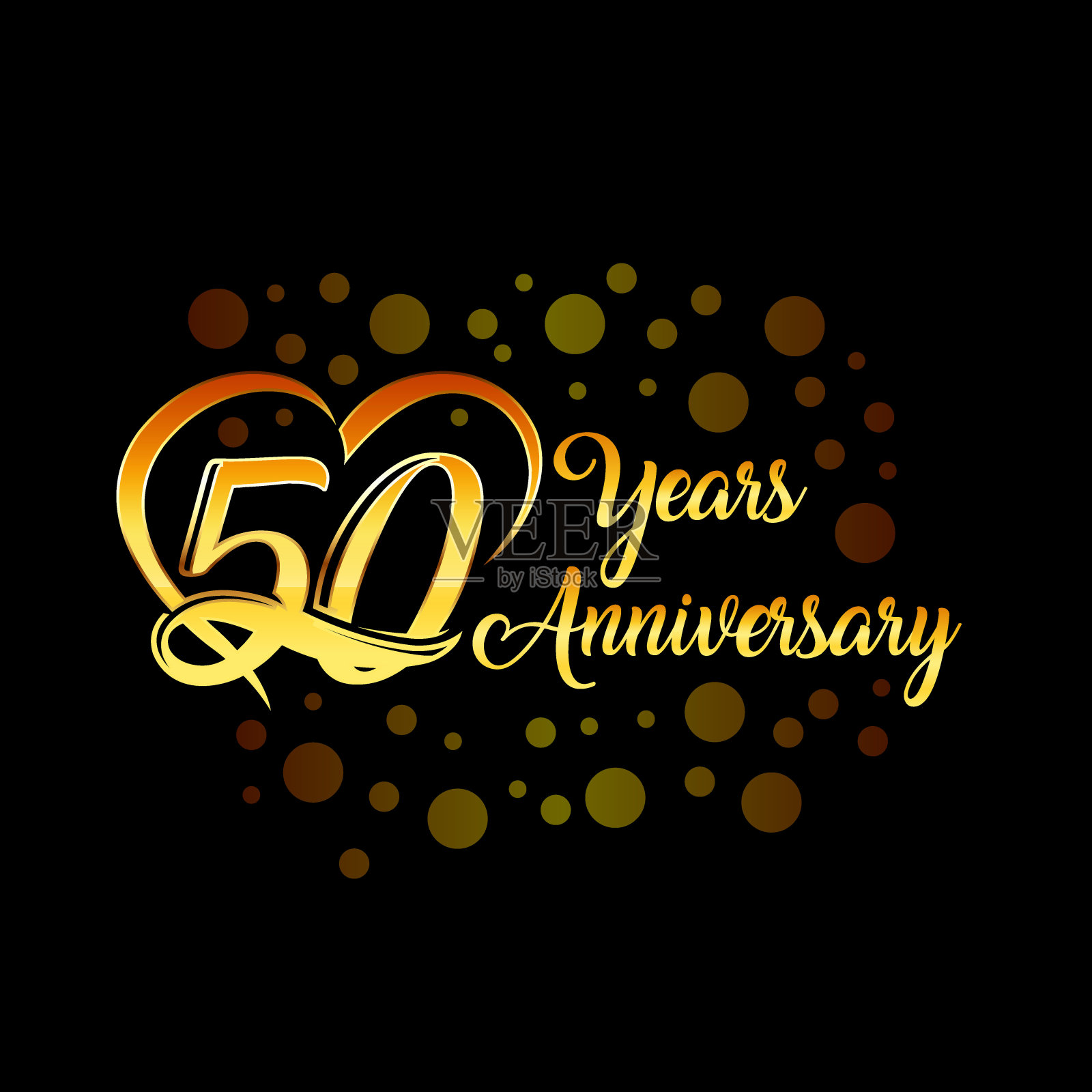 50周年纪念庆祝金色文字在黑色背景。向量模板。插画图片素材