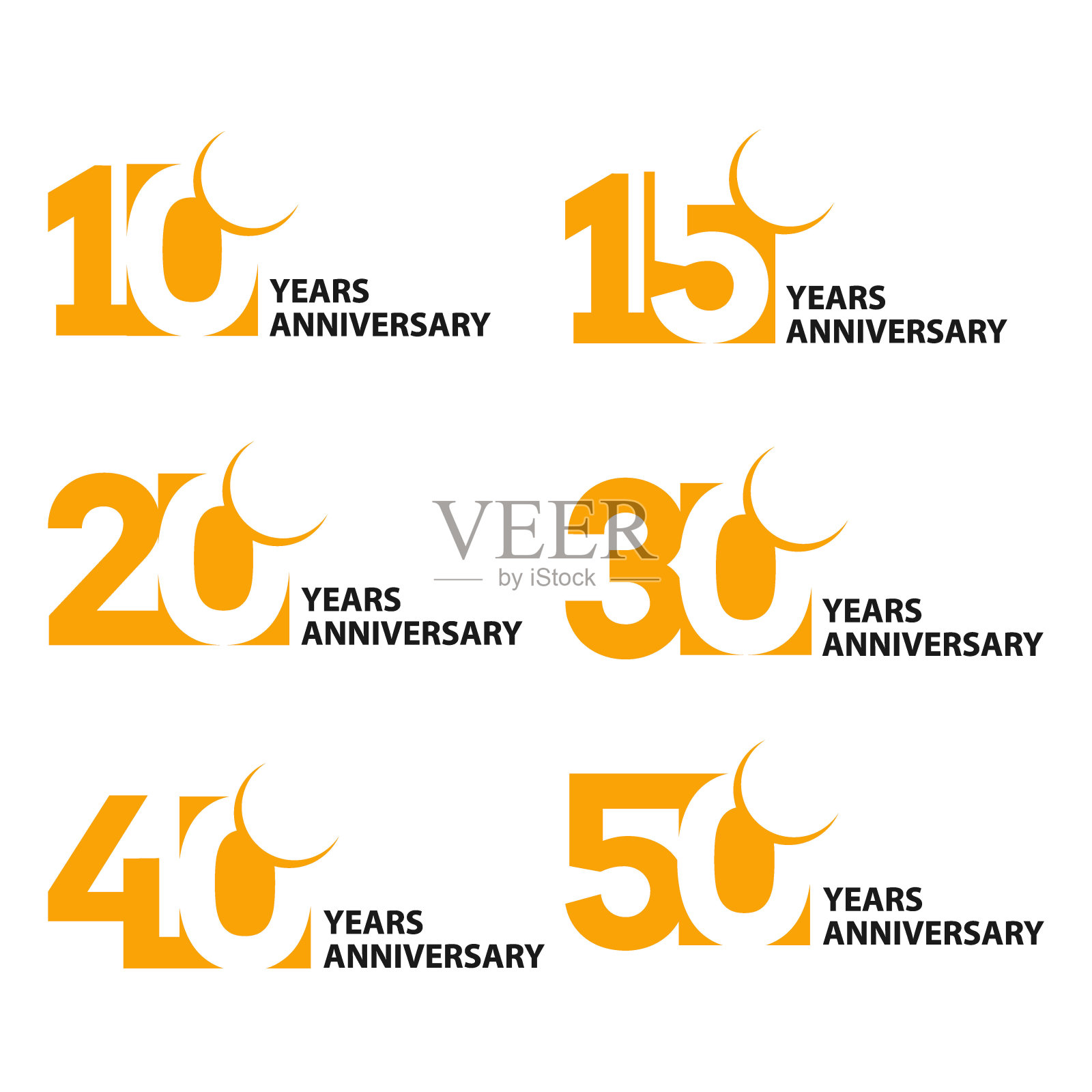 向量集的周年数字符号，符号。禧年设计元素集合。插画图片素材